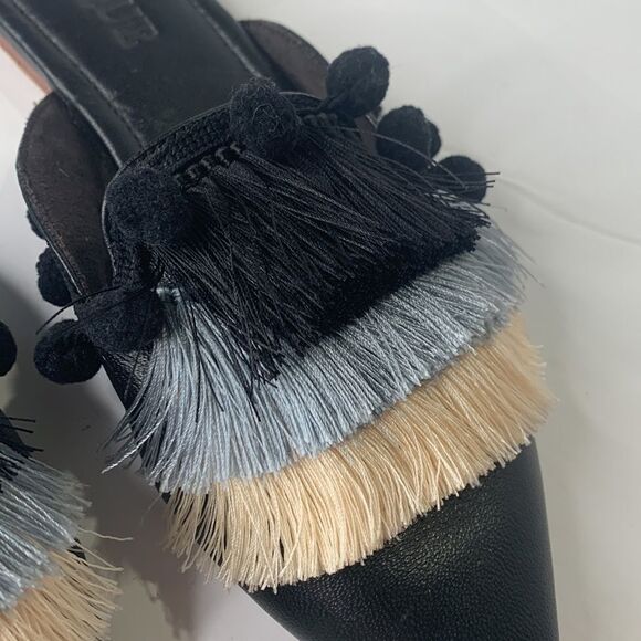 Mystique black fringed Pom Pom pointed toe flats NWOB - Picture 4 of 8